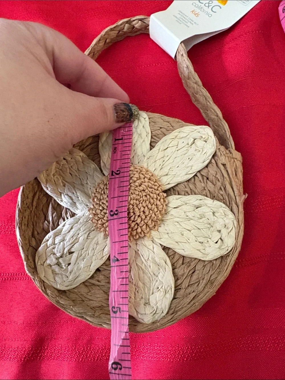 C&C California Natural Straw Daisy Floral Kids Mini Purse Bag Boho Neutral